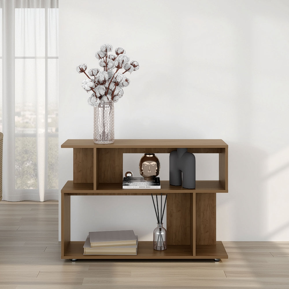English Elm Bell Contemporary Wood Wall Shelf with Two Open Levels for Home Office or Living Room B128P473987