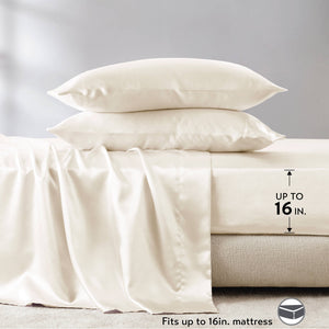English Elm 4 Luxury Satin Twin Sheet Set - 100% Polyester, Soft Smooth 90g Finish, Deep Pocket Fit & Breathable Comfort Ivory 11.81 L x 9.84 W x 3.15 H B035P319696
