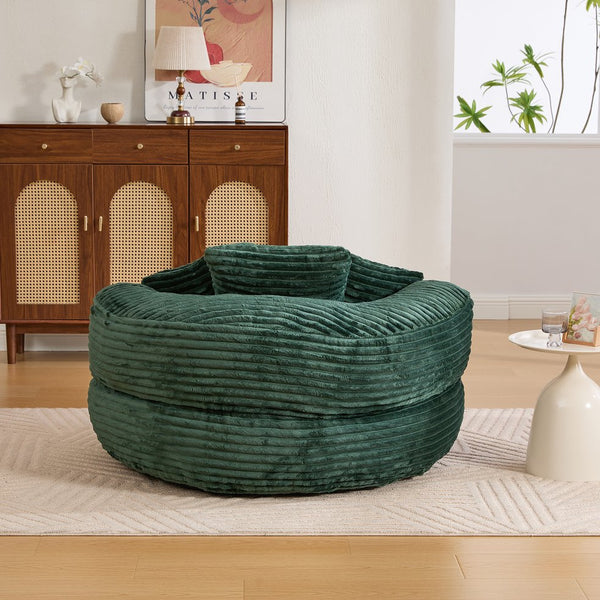English Elm Bean Bag Sofa Oversized Corduroy Floor Lounge Chair with Armrests Pillows Foam Fill Emerald W395P426813