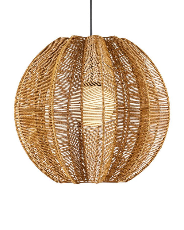 Currey & Company Barbary Fluted Outdoor Pendant - Elegant Starfruit Design In All-weather Wicker, Adjustable Height Natural All,Weather Wicker ,Metal ,Glass 9500-0019-currey-company