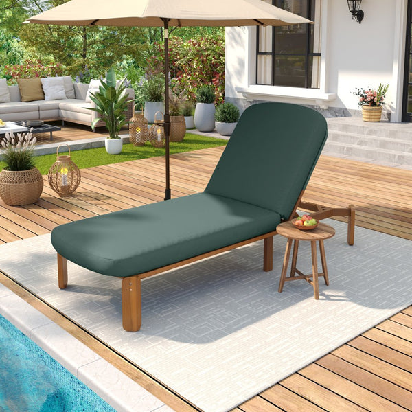 English Elm Outdoor Acacia Wood Chaise Lounge Reclining Patio Chair with Cushion for Poolside N719P445623F