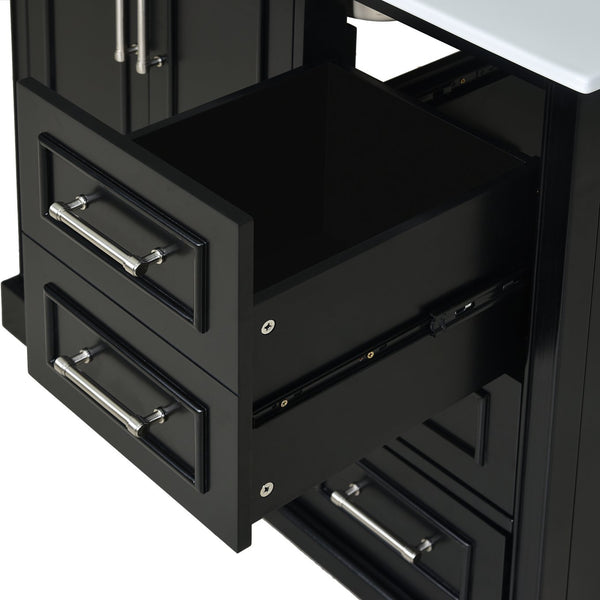English Elm 36" Traditional Bathroom Vanity with Ceramic Sink, Solid Wood Cabinet, Soft-Close Doors & Drawers Black N729P251630B