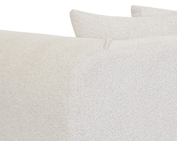 Sunpan Caspian Sofa - Luxe Boucle Copenhagen White Upholstery with Light Oak Base for Ultimate Comfort