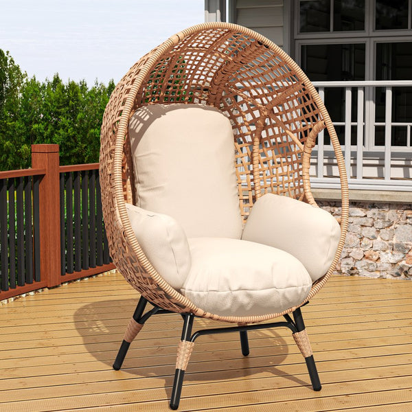 English Elm Elegant Pe Rattan Hanging Egg Chair Woven Swing with Thick Cushion for Patio Garden W3979P392988
