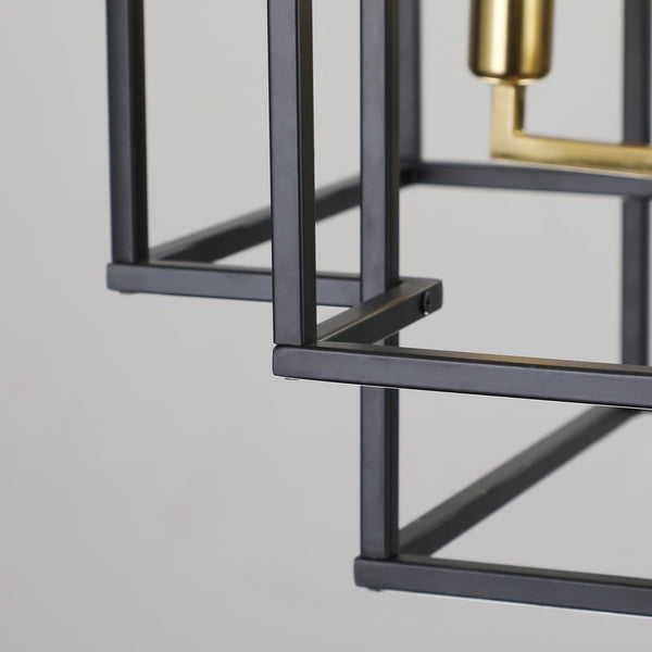 English Elm 18" Modern 8-Light Geometric Pendant Chandelier, Industrial Metal Frame, Adjustable 60" Drop, Stylish Lighting Black+Gold W2312P374788