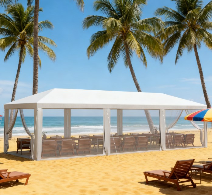 English Elm Shade Shelter Cathedral Roof Party Tent with Uv Canopy and Mesh Sidewalls for Events T3971P425522