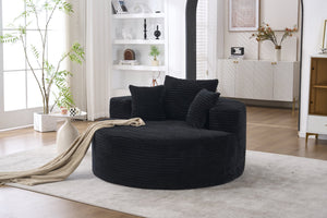 English Elm Accent Round Swivel Lounge Chair Corduroy Upholstered Oversized Seat for Bedroom or Living Room Black W1752P422109
