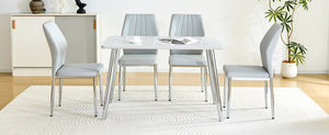 English Elm Table and Chair Set Marble Glass Top Silver Legs with Four Pu Seats for Dining W1151S04642