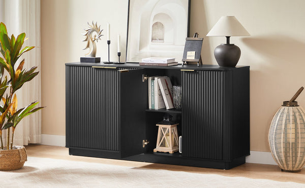 English Elm 63" Wave Front Sideboard with Four Door Storage for Living Room Hallway Bedroom W1820P431357