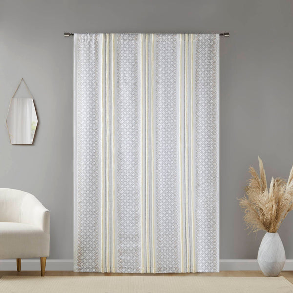 English Elm 2Pk Elegant Tufted Stripe Curtain Panels - White/Taupe, 50X95", Light Filtering & Machine Washable B035P268154