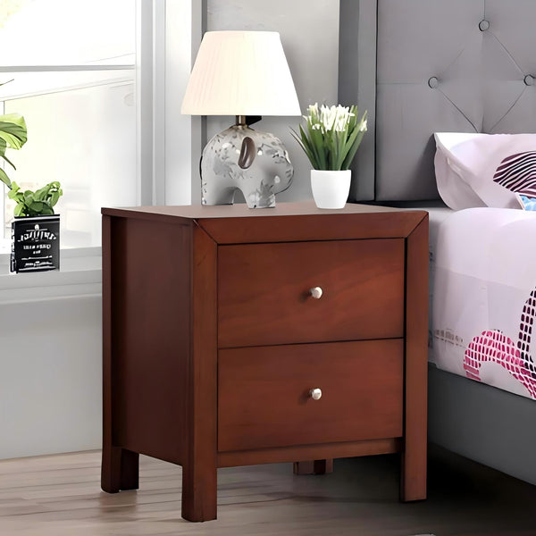 English Elm Elegant Modern Nightstand with Dovetail Drawers, Silver Hardware, Durable Wood Veneer for Bedroom Storage Cherry 27 L x 24 W x 19 H B078118336