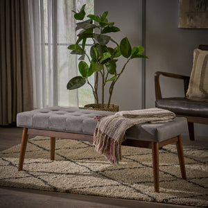 English Elm Mid-century Button Tufted Ottoman with Walnut Tapered Legs for Living Room Bedroom Grey N778P440482G