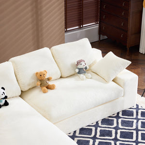English Elm White Corduroy Compact Sofa Soft Upholstered Seating for Casual Scandinavian Living Rooms W3612S00013