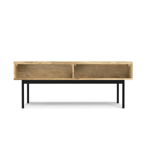 English Elm Reeves Lift Top Coffee Table in Natural Mango Wood with Raffia, Iron Base, Storage & Split Lift Top B136P203457