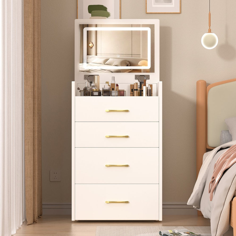 English Elm 3 3 in 1 Vanity Desk with Glass Top, Flip-Top Jewelry Organizer, Hidden Storage & Plush Bench W509P238992
