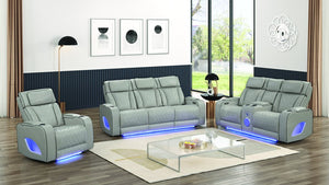 English Elm Fortuner Modern 3PC Upholstery Recliner Living Set with LED, Massage, Wireless Charging & Bluetooth Speakers Grey B009S01803