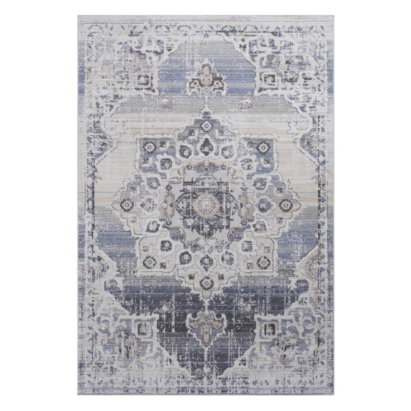 English Elm Payas Timeless Cream & Blue Medallion Area Rug - Durable, Stain-Resistant, Soft Medium Pile Design B189P183572-GIGA