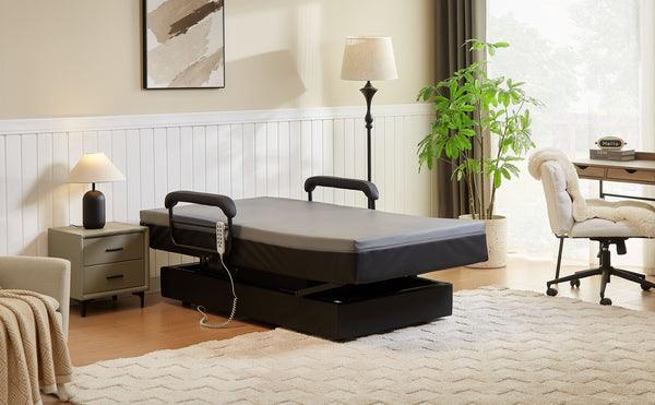 English Elm Hi-lo Adjustable Twin Bed with Motorized Lift Memory Foam Mattress Certipur Certified B2699S00089
