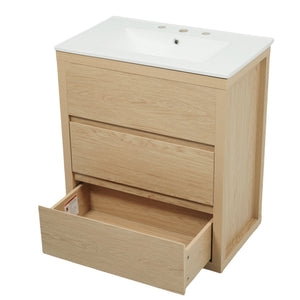English Elm Christopher Knight Home® - 60" Double Sinks Bathroom Vanity Set with Two Ceramic Basins, Soft-Close Drawers, Sleek Handle-Free Design Natural Wood N817P280550N