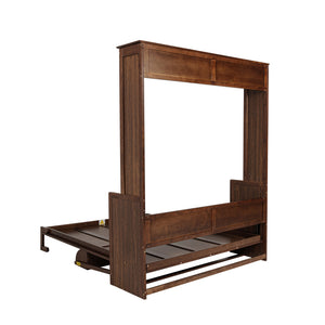 English Elm Queen Murphy Wall Bed with Integrated Desk Gas Strut Lift White Cabinet for Small Spaces Walnut W504S00226