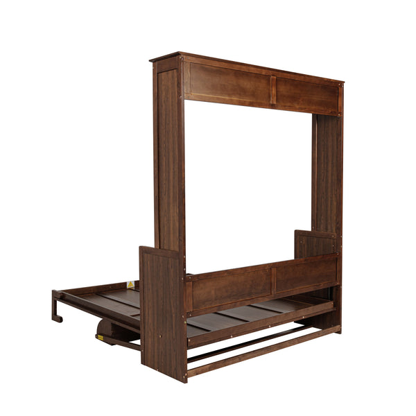 English Elm Queen Murphy Wall Bed with Integrated Desk Gas Strut Lift White Cabinet for Small Spaces Walnut W504S00226
