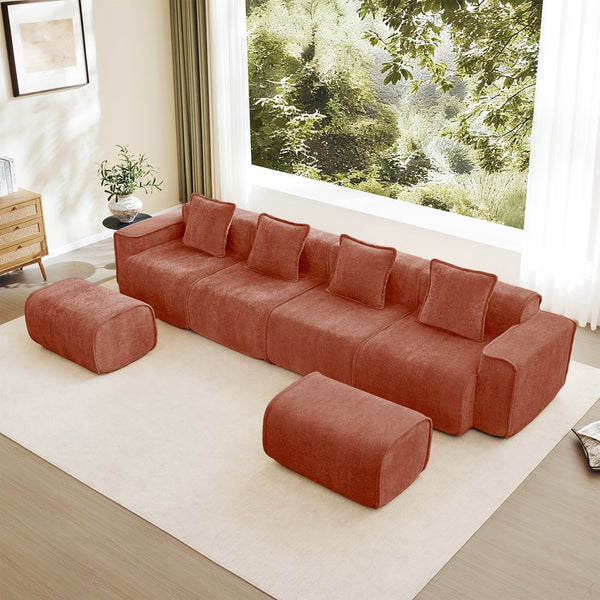 English Elm Streamlined Modular U-shape Sectional Velvet Sofa with Cloud Comfort and Movable Ottomans Red W3041S00363