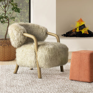 English Elm Becker Solid Oak Genuine Sheepskin Accent Armchair Rustic Farmhouse Living Room B2719P277874