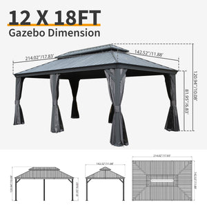 English Elm 12' X 18' Hardtop Gazebo - Durable Outdoor Canopy With Drainage, Curtains, Insect Netting & More! W1859S00147
