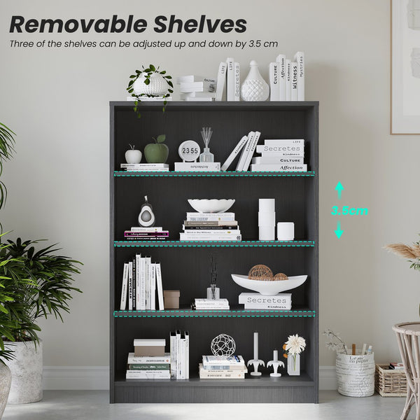 English Elm Grey Four Tier Open Bookcase Wide Melamine Shelving Unit for Office or Living Room T3623P437033