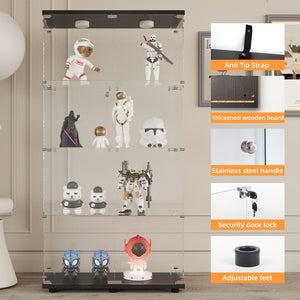 English Elm Tempered Glass Display Cabinet With Multi-Color Led Lights, Lockable Storage, & Adjustable Feet W3155S00001-GIGA