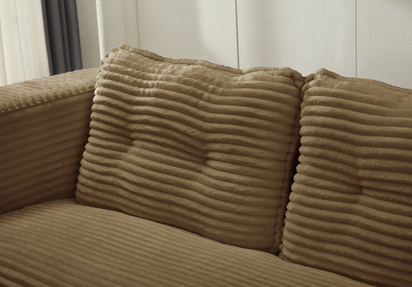 English Elm Multi Functional Sectional Sofa Bed Plush Corduroy Convertible 80" King Sleeper with Chaise, Deep Fluff Camel W3219P339468