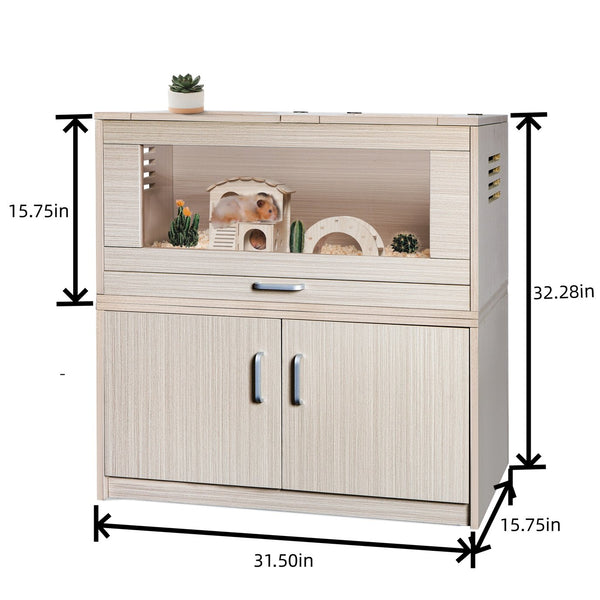English Elm Guinea Pig Solid Wood Habitat with Acrylic View Panel and Built in Storage Cabinet W1850P168632