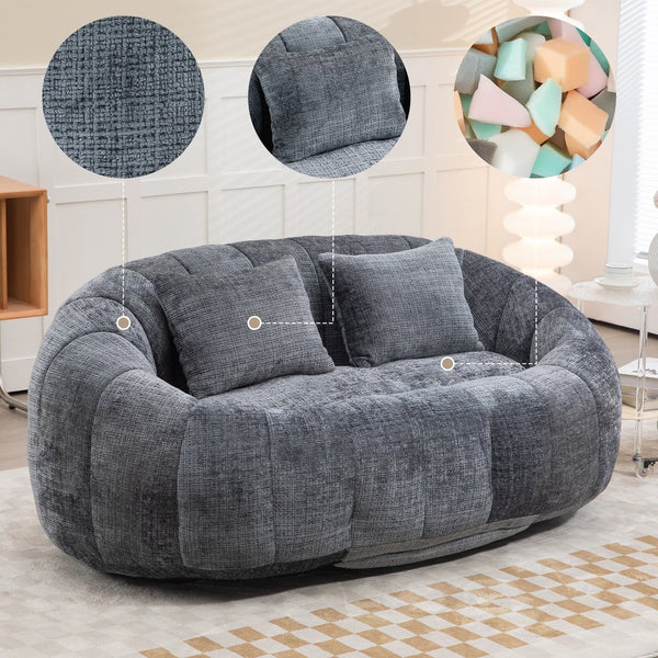 English Elm Bean Bean Bag Sofa High-Density Memory Foam Two-Seater Lounger High Back Chenille Cozy Support Gray W395P181439