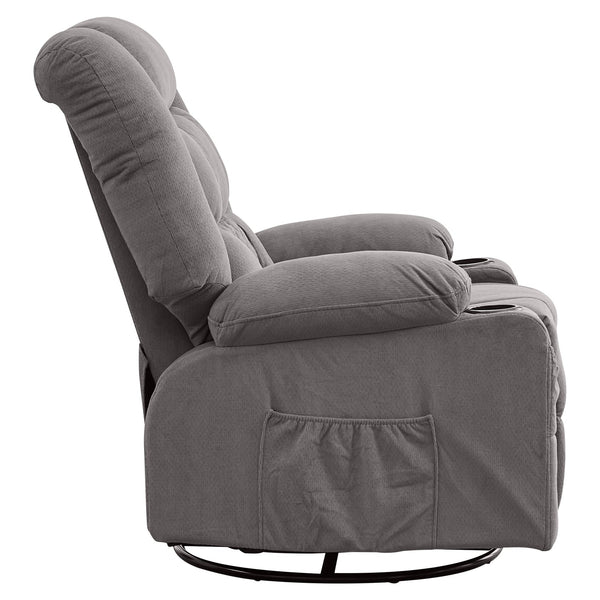 English Elm Kneading Massage Rocker Recliner with 4‑Point 3D Kneading, Heat, USB Port, Cup Holders & Swivel Comfort Grey W1521P390945