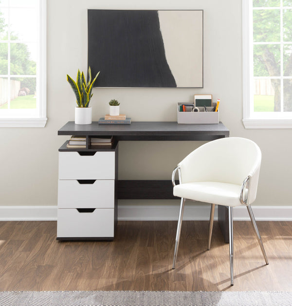English Elm Chair with Silver Metal Frame and Padded Faux Leather Seat for Modern Dining Spaces B202P471300