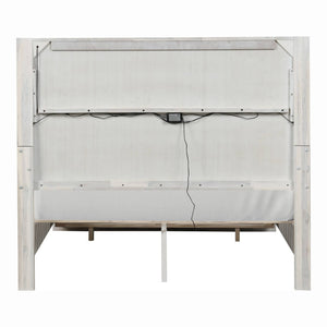 English Elm King Platform Bed Set with Led Headboard Oak Veneer Storage and Two Nightstands B2741S00863