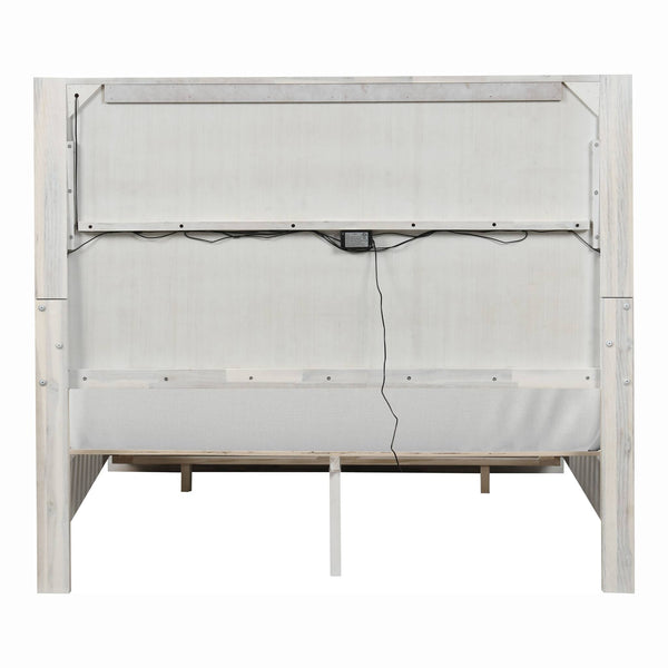 English Elm Transitional Queen Storage Bed Led Headboard Acacia Wood Light Grey Bedroom B2741S00860
