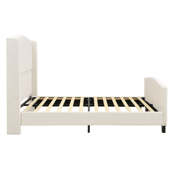 English Elm Full Platform Bed Tall Teddy Velvet Headboard Solid Wood Legs No Box Spring Needed W1716P419743