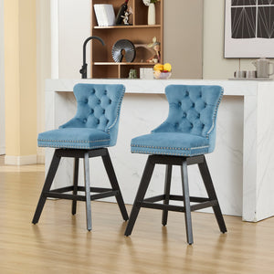 English Elm Swivel Velvet Barstools with Supportive Curved Back, Thick Foam & Spring Seat, 360° Rotation, Sturdy Wooden Frame Light Blue W1143P369089