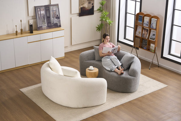 English Elm LY-042 Zen-Inspired S-Curved Dual-Depth Loveseat with Chenille Upholstery, Ready-to-Use Comfort White W2231P329713