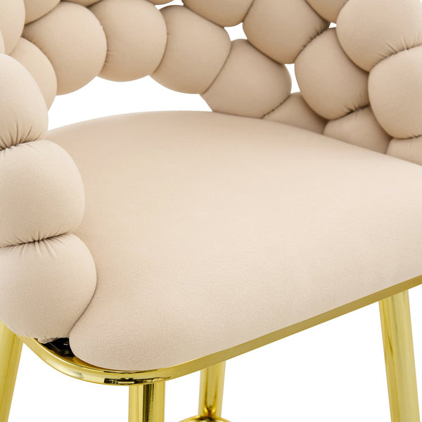 English Elm Set of 2 Sculptural Bubble Back Velvet Barstools with Glamorous Electroplated Legs Beige,Gold W3875P370837