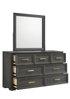 English Elm Colorado King Bedroom Set with Led Upholstered Headboard and Charcoal Wood Finish B009S02323