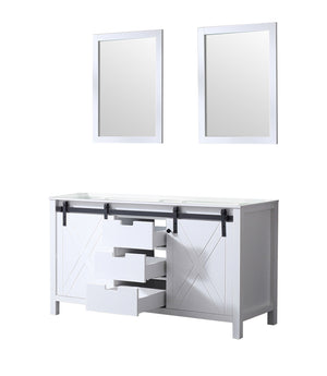 English Elm White Double Bath Vanity 60 in with Two 24 in Mirrors — Fully Assembled Wood Cabinet, Ample Storage, Sleek White Finish, Easy Install B2731S00567