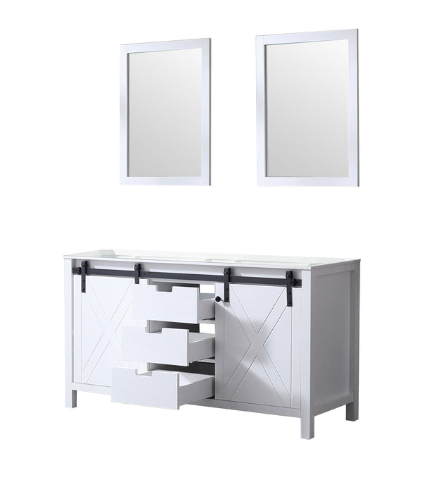 English Elm White Double Bath Vanity 60 in with Two 24 in Mirrors — Fully Assembled Wood Cabinet, Ample Storage, Sleek White Finish, Easy Install B2731S00567