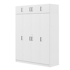English Elm 4-door Wardrobe with Top Cabinet Locking Drawer Tall Bedroom Closet in White LP006006AAK