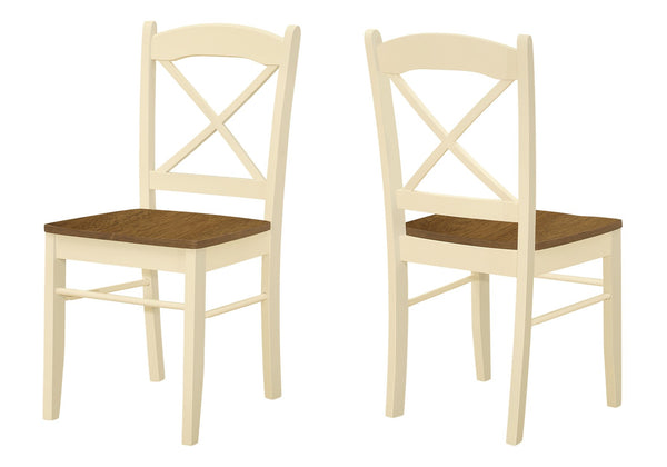 English Elm Dining Chair Set of 2 Cream & Oak Cross-Back Side Chairs — Solid Wood Seats, Sturdy 250 lbs Capacity B2710P218876