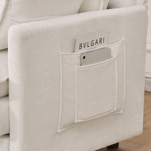 English Elm 101.9-inch Chenille Modular Sofa with Movable Footstool for Living Room Comfort Beige W288S00031