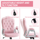 English Elm Vinsetto Home Office Chair, Velvet Computer Chair, Button Tufted Desk Chair With Swivel Wheels, Adjustable Height, and Tilt Function, Pink