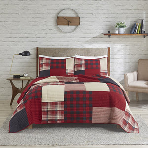 JLA Home Woolrich - Oversized Cotton Quilt Mini Set with Reversible Plaid & Solid Red, Lightweight Year-Round Comfort 110 L x 96 W x 0.25H WR14-1731