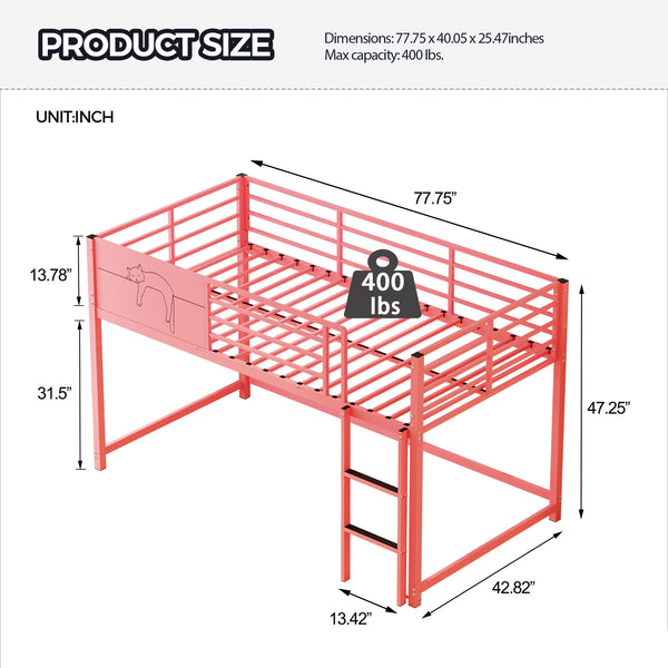 English Elm Twin House Shaped Metal Bed Frame for Kids with Full Guardrails and Low Floor Design W3752P458302